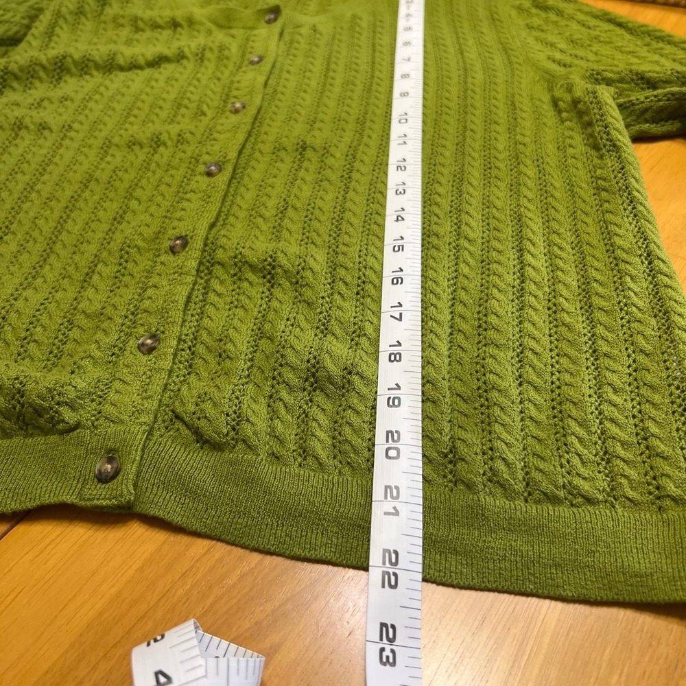 Gap Green Pointelle Cable Knit Button Front Cardigan Sweater Crew Neck Large - Picture 5 of 7